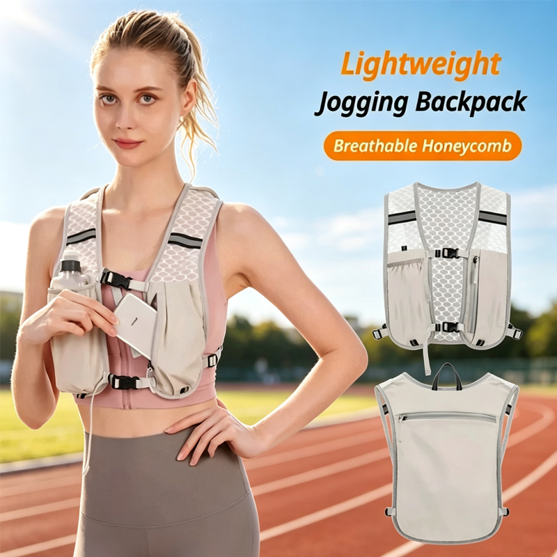 Reflective Running Jacket - 新作バイク用・ランニング用収納ベスト。軽量ランニングベスト。反射素材を使用し、水分補給用のボトルを胸に固定できる。スマートフォン収納ポケット付き。