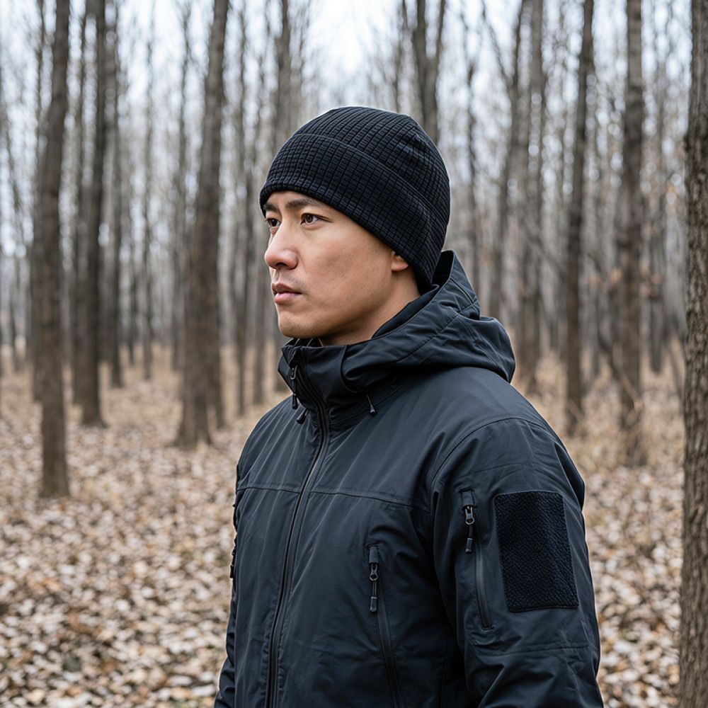 Running Gear In Winter - メンズ用 厚手フリース素材のニット帽。防風性があり、アウトドアスポーツ、サイクリング、スキー、ランニングに最適な、タクティカルスタイルの帽子。
