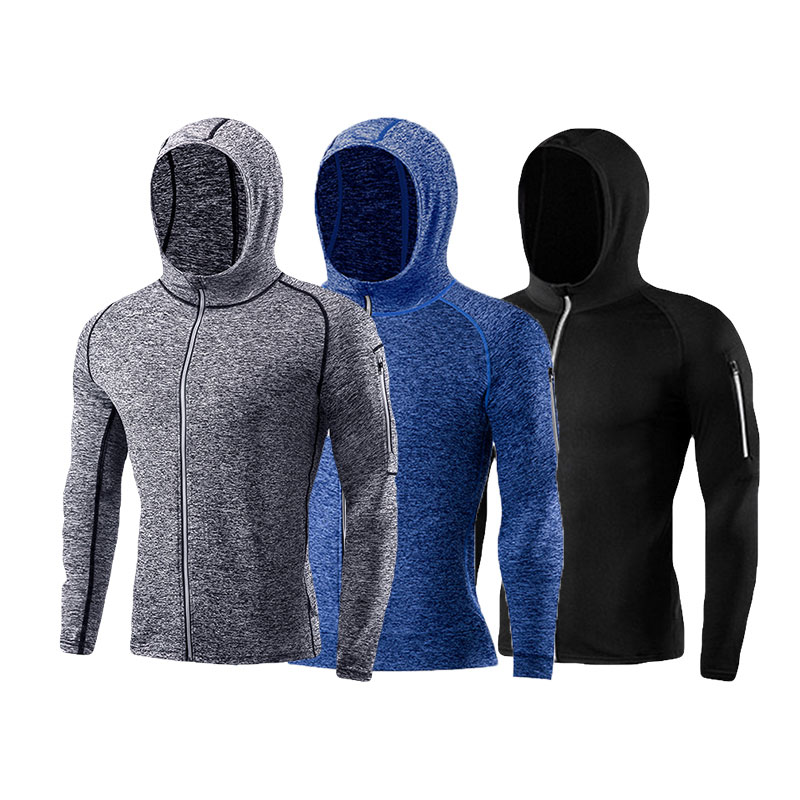 Running Gear Jacket - メンズ 春秋用 タイトコンプレッション フード付きジャケット スポーツパーカー フィットネス
