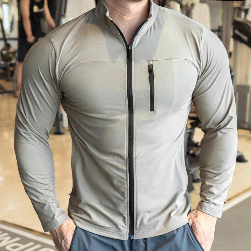速乾性服男性秋スポーツ Tシャツスタンドネックルーズ長袖屋外 - Running Gear Jacket のレビューと価格