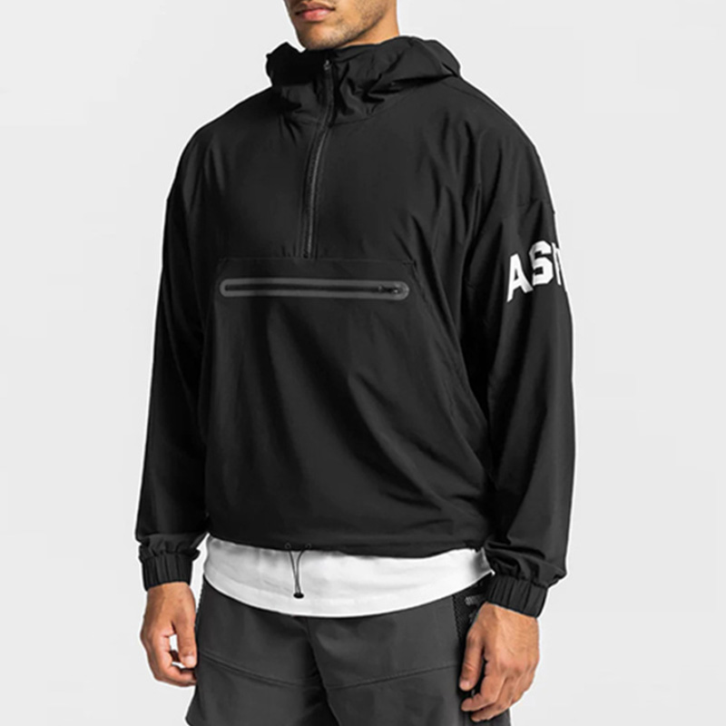 メンズフード付き防風ランニングジャケット軽量スポーツコートフ - Running Gear Jacket のレビューと価格