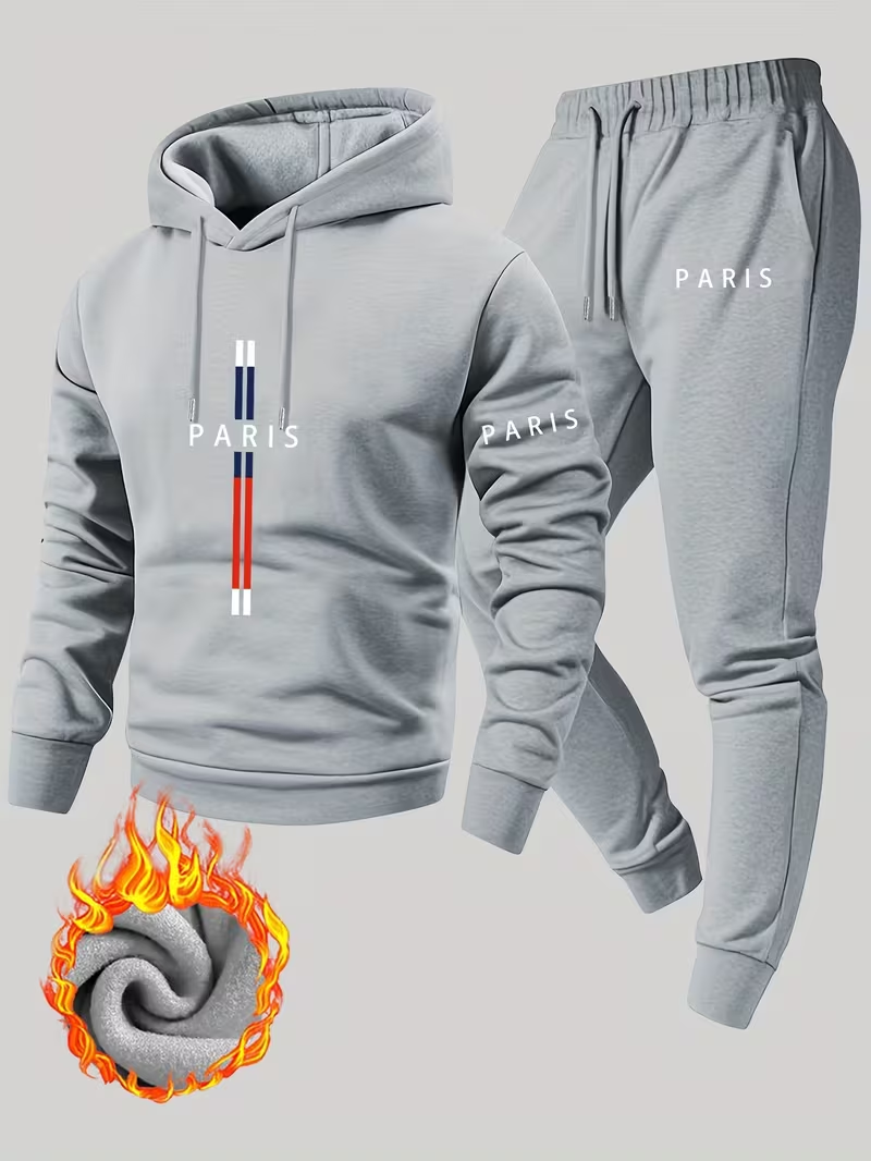 メンズアーバンカジュアルツーピースセット フード付きトップス - Running Gear In Winter のレビューと価格