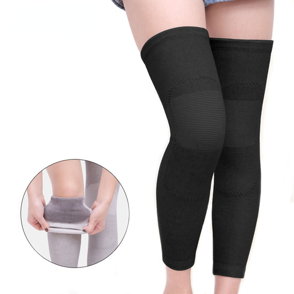 1 ペアロング冬暖かい膝パッド竹炭保護具女性用老人膝パッドサ - Running Gear In Winter のレビューと価格
